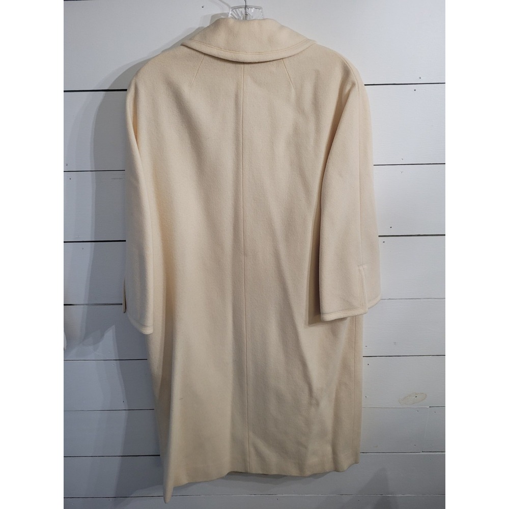 Vintage The Travelaire Cream Wool Button Split Cuff Union Made Dress Coat Sz 16 - Picture 9 of 16